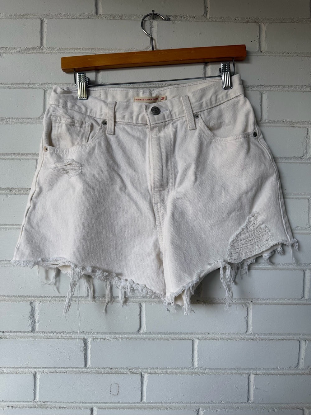 Levi's White Distressed High-Rise Denim Cutoff Shorts